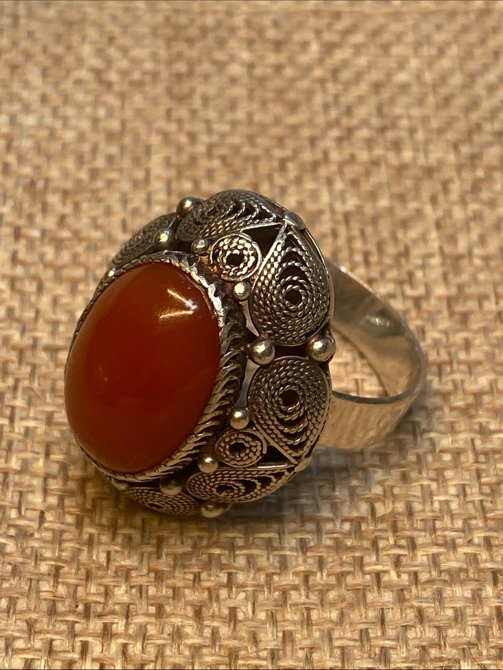 Vintage Carnelian Filigree Silver 925 Ring Size 8.5